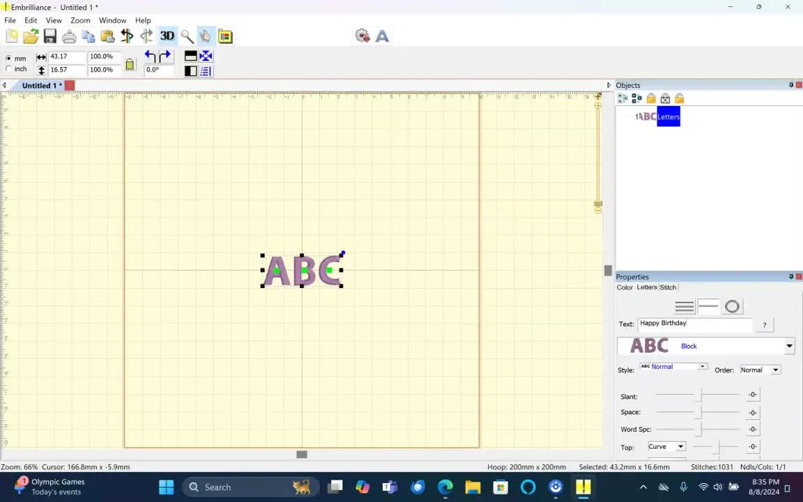 Use your mightyhoop while stitching out your embrillance font