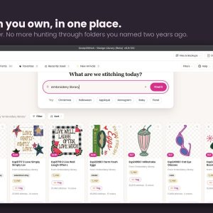Every embroidery design you own, shown as a searchable picture library