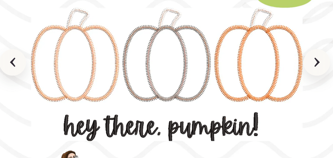 The hey there, pumpkin appliqué design as a stitch file on screen